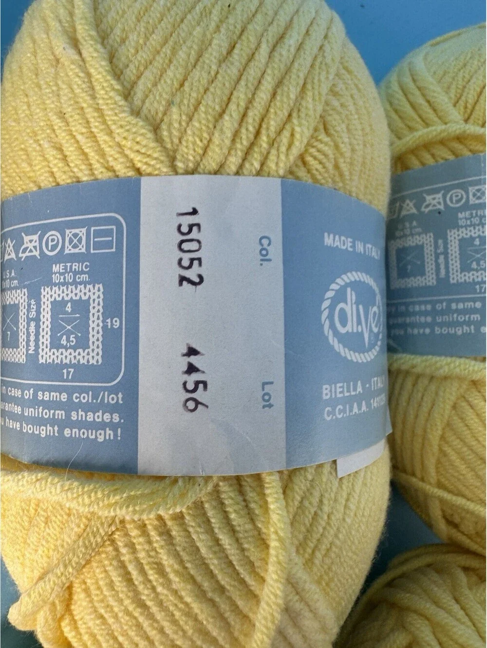 Lot 5 di.Ve Cotton Club Yarn Yellow 60% Cotton 40% Acrylic Color 15052 Lot 4456